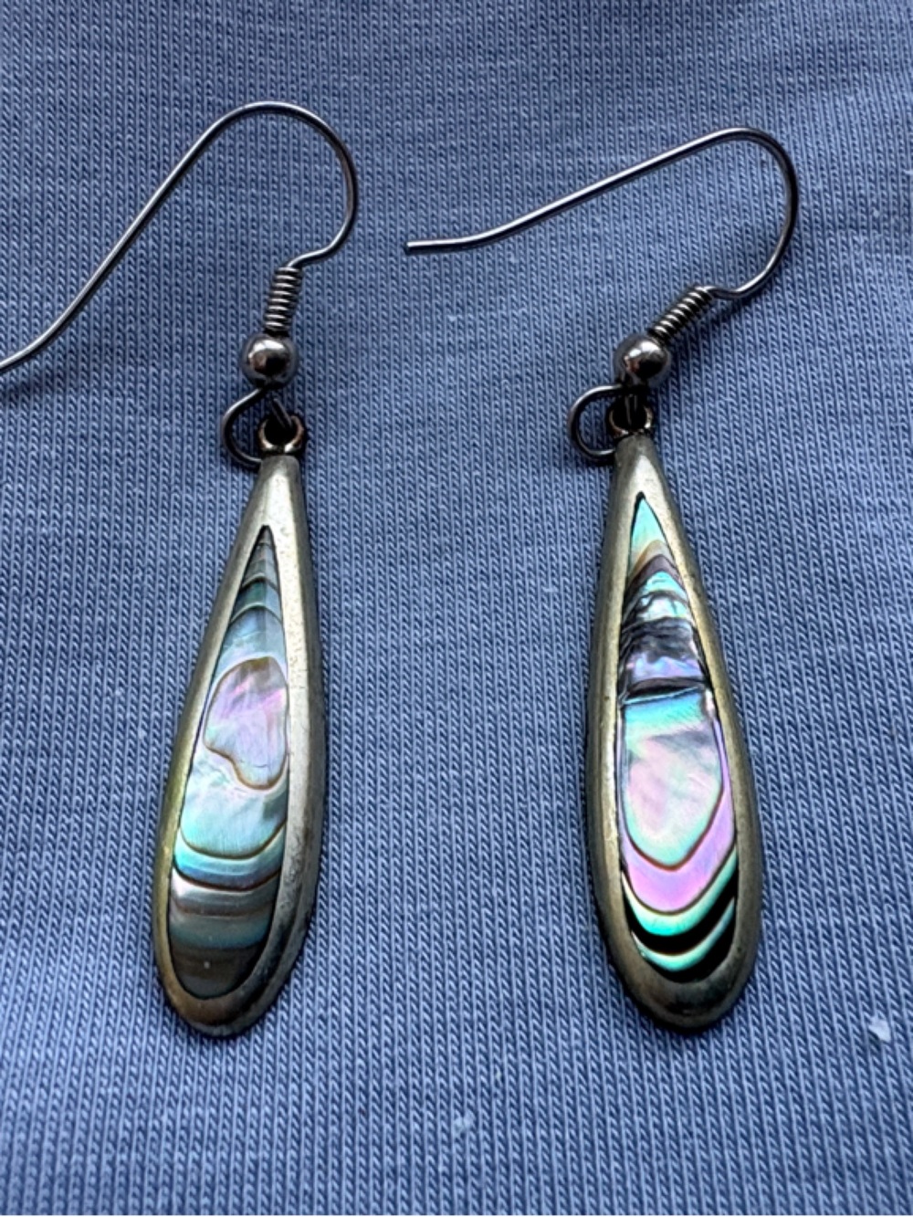 Iridescent Abalone Teardrop Dangle Earrings - Multicolor Shell